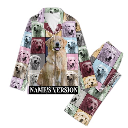 Personalized Pajama Set For Dog Lovers, Custom Pet Face Photo Printed Pajamas Long Sleeve Button Down, Custom Pet Name's Version