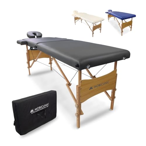 Mobiclinic, klappbare Physiotherapie-Liege, CM-01 Light, Europäische Marke, Massageliege, mit Tragetasche, Kopfstütze, Massage, tragbar, Holz, 186 x 60 cm, Farbe: Schwarz
