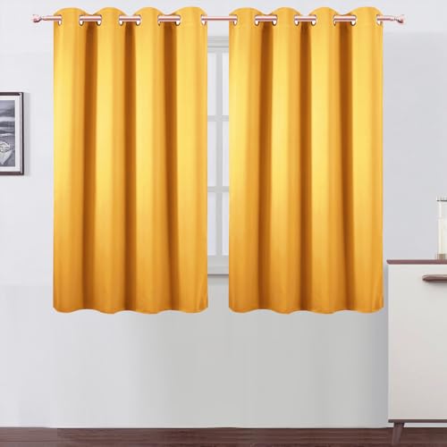 Image of LEMOMO Blackout Curtains 66 x 54 Inch Long Yellow Curtains Set of 2 Panels Room Darkening Curtains for Bedroom and Living Room