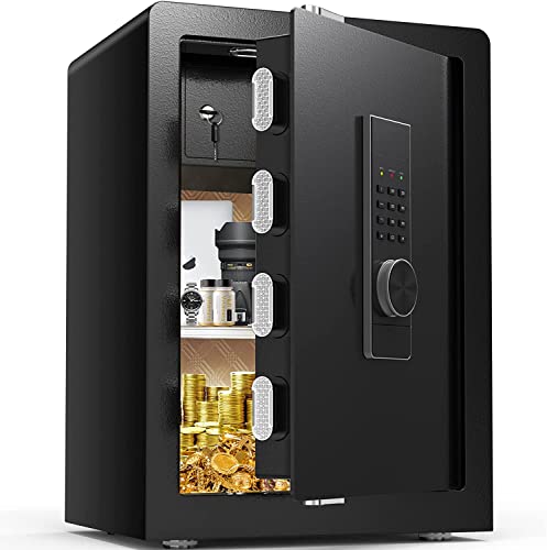 Silkight 2.7 Cub Home Safe Box, Money Safe With Dual Alarm System & Led Light, Large Safe Box With Digital Keypad & Adjustable Shelf, Personal Safe For Gold Jewelry Documents Medicine Handgun #TOP4