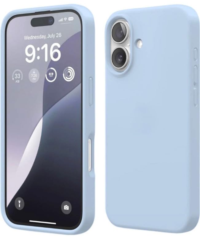 Image of Premium Liquid Silicone Case for iPhone 16 Plus - Slim Full Body Protective Back Cover with Soft Microfiber Lining, Anti-Slip Grip Scratch Resistant Phone Case (Sky Blue)