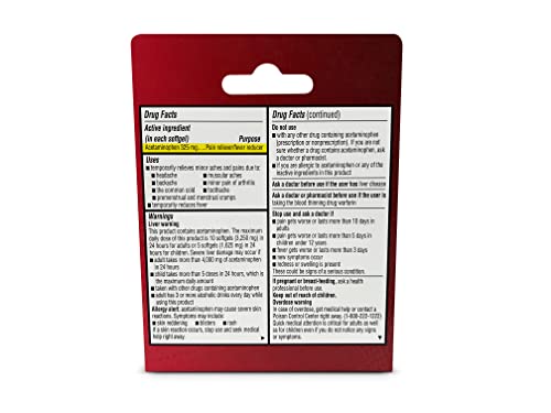 Paracetamol Acetaminophen 325Mg 20 Softgels For Pain Relief, Liquid Filled Capsules For Adults Extra Strength To Rapid Release Pain, Quick Pain Reliever, Fever Reducer #TOP4