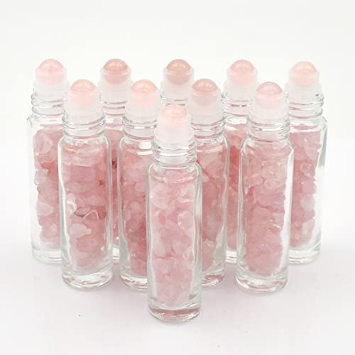 Essential Oil Roller Bottle EVA Carrying Travel Case and 10pcs Essential Oil Gemstone Roller Ball Bottles Frosted Glass Inside 10ml Healing Crystal Chips Feng Shui Roller (Rose Quartz) by Fengshuibringluck - Image 5