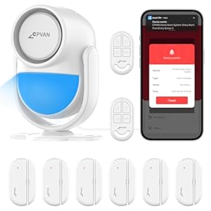 CPVAN Home Alarm System with PIR Motion Sensor, WiFi Wireless DIY Smart Door/Window Alarm for Home Security with Phone APP Alert 9 Pieces-Kit (Indoor PIR Alarm Host, 6 Door Sensors, 2 Remotes)