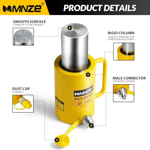 Image of 30T 100mm /4in Long Stroke Hydraulic Cylinder Jack Porta Power Ram Jack Lifting Cylinder Retract Automatically for Machinery Shipbuilding Bridge Construction