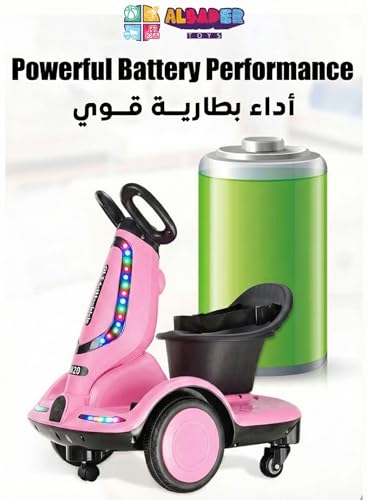 ALBADER Kids Scooter With 4 Wheels, Electric Ride on Toys For Children Remote Control, Scooter For Kids With Comfortable Seat & Safety Belt, 360° Degree Rotating, Ride Toys With Lights & Music (Pink)