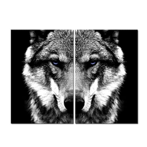 Toile peinture loup noir et blanc affiche nordique de qualité premium