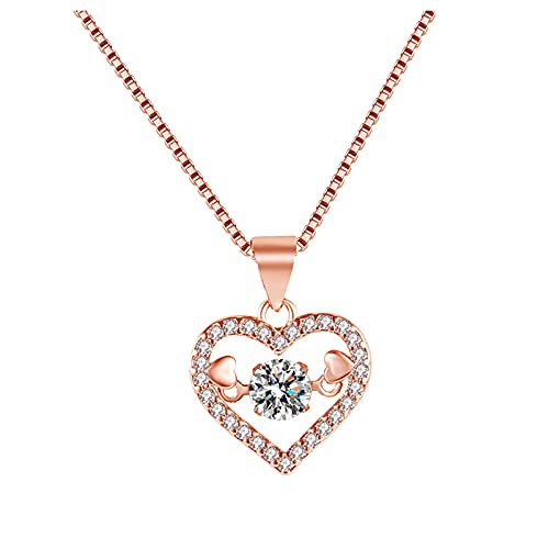 Pole-Trees Women Heart Jewelry Collections Rose Gold Tone Necklace Clear Crystals Pendant Necklace Love Heart Rhinestone Diamond Chain Necklace