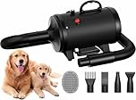 Blanlody Pulseur pour Chien Blower - Très Silencieux - 4,5 CV / 3200 W - Moteur réglable - Souffleur de Soins pour Chien avec 4 Buses différentes - Tuyau élastique et Brosse d'entretien