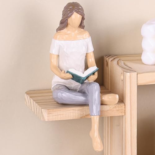 Estatua decorativa de mujer leyendo, resina pintada