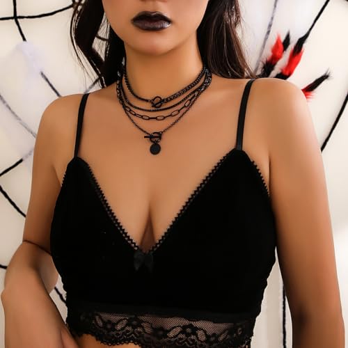 Gold Layered Stack Necklace Set for Women, Retro Thick Cuban Chain Coin Medallion Pendant Necklace,Paperclip Chain Heart Clasp Choker Jewelry Gift2