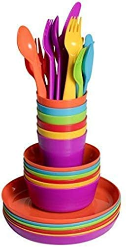 Klickpick Home Children Plastic Dinnerware Set Of 36 Pieces 6 colors Kids Set Includes Kids Cups Plates Bowls Flatware Set Toddler Dishes Tumblers Reusable Microwave Dishwasher Safe