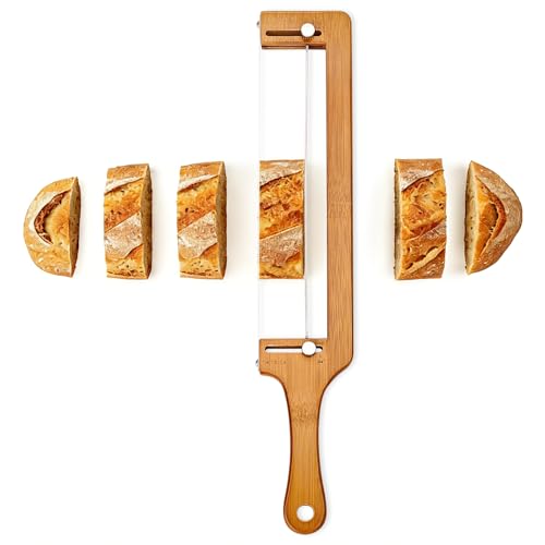flaxarne Couteau a Pain Réglable en Bois,Lame Boulanger pour Trancher le Pain Fait Maison avec...