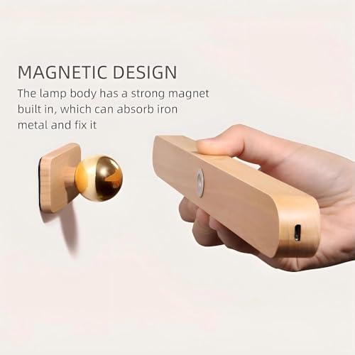 Image of Wood Mirror Light Bar with Magnetic Mount for Bathroom (1-Pack) | Rechargeable USB C,3-level dimming vanity light,touch control for halls,cabinets,living room,bedroom,pictures,home decor