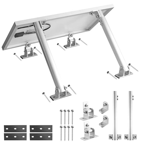 Anbte 1 Set Adjustable Solar Panel Tilt Mount Brackets, 15-30° Adjustable Aluminum Solar Mounting Brackets Support 50W 70W 100W 150W 200W 300W 400W Panels, for Flat Surface, RV, Roof, Boat, Silver