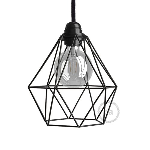 creative cables Naked light bulb cage metal lampshade Diamond for E27 fitting - Black