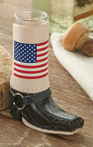 BLACK FOREST DECOR American Flag Cowboy Boot Shot Glass Leather Wrapped Western Bar Decor with Removable Glass Insert Patriotic Rustic Novelty Drinkware Accent