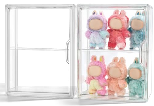 Display Case Compatible with Labubu POP MART, Acrylic Clear Display Box Shelf for Labubu Lazy Yoga Series Figures & Coca-Cola Series, 1 Pack