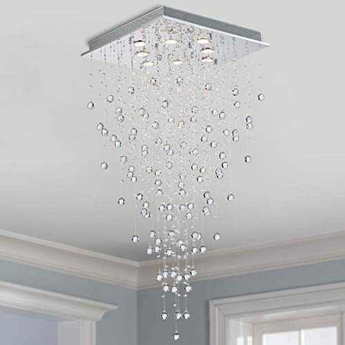 BESTIER Modern Crystal Raindrop Chandelier Lighting Flush Mount LED Ceiling Light Fixture Pendant Lamp for Dining Room Bathroom Bedroom Livingroom 8 GU10 LED Bulbs Required Width 55 cm Height 120 cm - Image 2