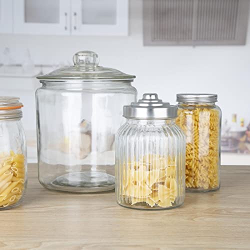 Olympia Biscotti Keksdose mit Deckel 3,8 Liter, Klarglas, Größe: 252(H)x 200(Dia)mm - Süßigkeiten, Konfekt, Müsli, Nudeln, Aufbewahrungsdose für trockene Lebensmittel - Vintage Style, spülmaschinenfest, GG925