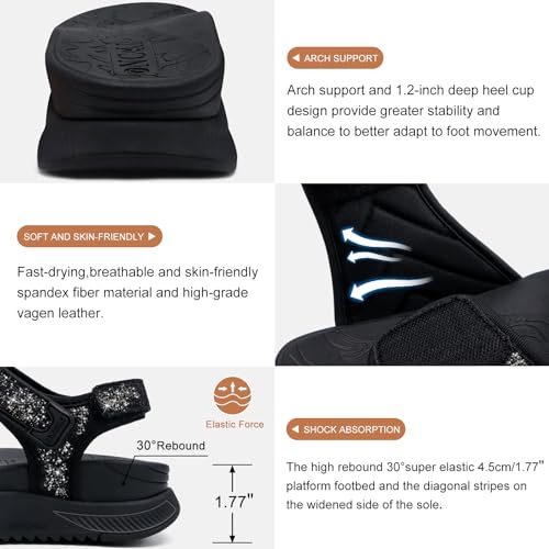 Image of ONCAI Walking Sandals Women,Arch Support Hiking Sandals with Orthotic Outdoor Footbed for Plantar Fasciitis,Water Athletic Platform Sandalias Mujer with 3 Adjustable Strap (US Size 6-12)