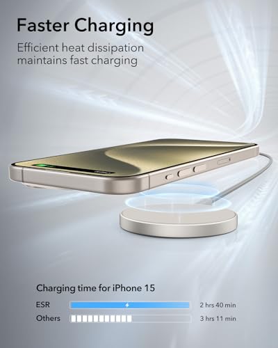 Image of ESR Magsafe Charger for iPhone, Wireless Charger Compatible with iPhone 17 /17e /16 /15 /14 /13 /12, Samsung Galaxy S26 Series, AirPods 4 /3 /AirPods Pro, Natural Titanium
