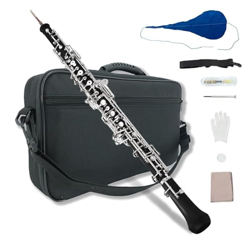 Vetimobato Professional Forked-F Resonance Oboe C Key 3rd Octave Left F Woodwind Instruments with Reeds Gloves Leather Case Carry Bag Ideal for Advanced Players (Ebonite Body Semi-Automatic Oboe)