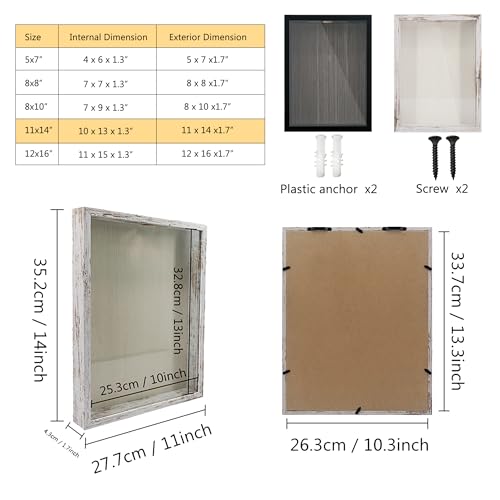 Image of GraduationMall 11x14 Top Loading Shadow Box Frame with HD Glass,Wood Display Case with Slot,1.25 inches Interior Depth,Ideal for Wine Bottle Caps,Tickets,Shells,Stamps and More,White