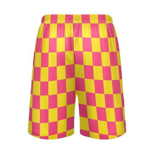 Men's Red Yellow Buffalo Checkered Pajama Shorts with Pocket and Drawstring S2