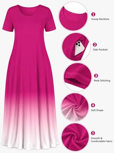 Image of PinkPatty Women's Plus Size Maxi Dresses Short Sleeve Sundress Summer T-Shirt Beach Long Dress with Pockets