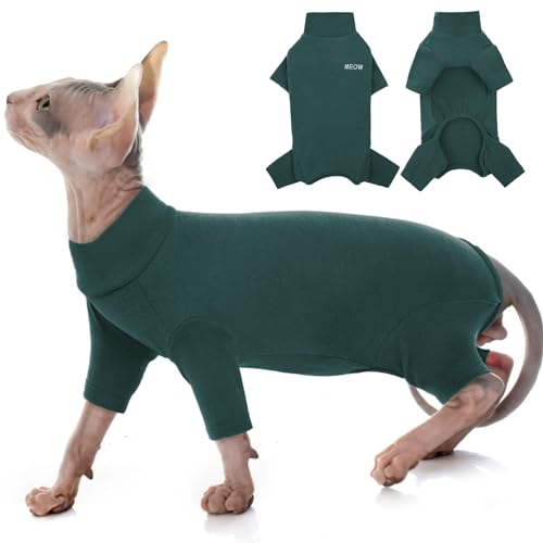 Cat Onesie, Cat Recovery Suit Kitten Clothes Extra Small Kitten Recovery Suit(Dark Green, XS)