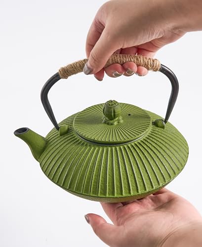 Stylish Green Cast Iron Teapot with Removable Infuser – 800ml Japanese Design, Geometric Pattern, Rust-Resistant, Optimal Heat Retention, Woven Handle for Loose-Leaf or Bagged Tea - Image 9