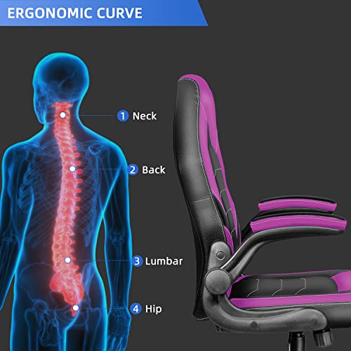 Toszn Dt550 Video Game Chairs, Gamer Chair For Adults, Computer Gaming Chair 330Lb Capacity, Gaming Chairs For Teens, Racing Style Gaming Office Chair With Flip-Up Arms And Lumbar Support, Purple #TOP6