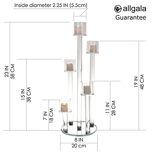 Image of Allgala 23 Inch Glass Candelabra (58CM) Tall 5-Cup Crystal Solid Glass Tube Rod Supported Votive Candelabra-HD89128 - for Wedding Bridal Formal Events