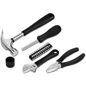 Auto Dynasty 17pcs Hand Tool Kit Set Crewdriver Wrenches DIY Repair for Home Household Office Garden Warehouse With Carring Case, Black