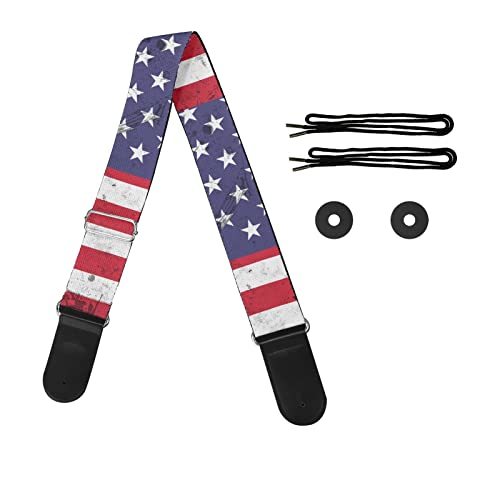 Horeset US Flag Print Guitar Straps Adjustable Shoulder Strap for Bass Acoustic Electric Guitars,Leather Ends & Polyester
