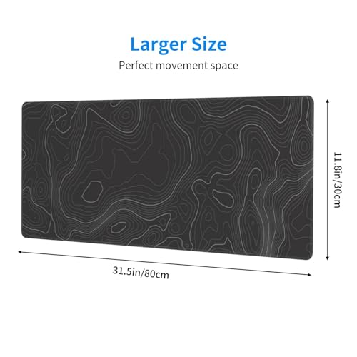 Image of Topographic Contour Extended Big Mouse Pad Large,Gaming Mouse Pad Desk Pad,31.5x11.8 Inch Long Computer Keyboard Mouse Mat Mousepad with 3mm Non-Slip Base and Stitched Edge for Gaming and Office
