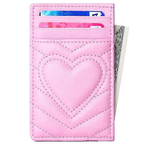 Product Image of the AUNER LEATHER Pink Card Holder Teen Girl Gifts Trendy Stuff Cute Heart Slim Mini Wallet for Women, Gifts for Teenage Girls Girly Aesthetics Preppy Wallet