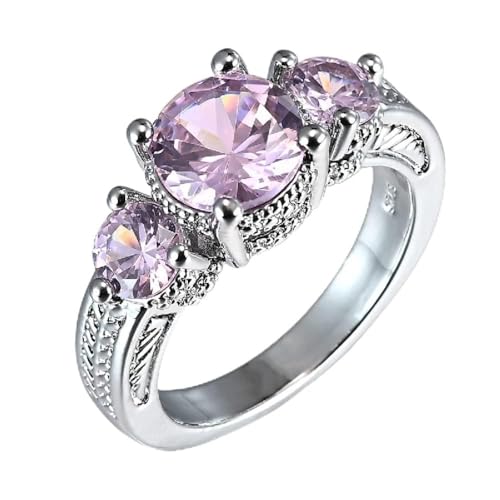 Bague en argent 925 avec pierres en zircon rose pour femme