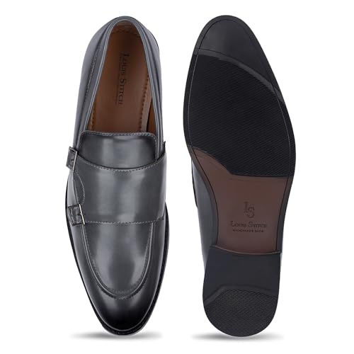 Image of LOUIS STITCH Oxford Formal Shoes for Men | Slip-on Monk Style | Office Shoes for Men | Ideal for Business, Casual, Parties | Solid Ash Grey UK Size 09 (LSRG FM)