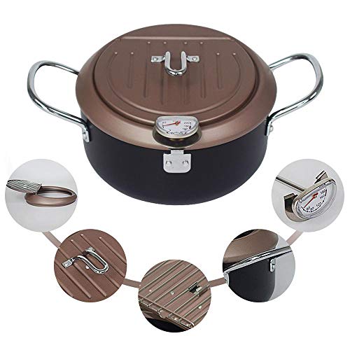 ZHWDD Tempura Fryer with Cover and Filter Holder, with Thermometer Control, Raise The