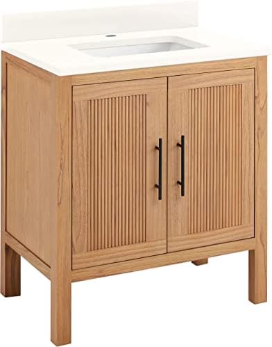 Signature Hardware 481753 Ayanna 30" Free Standing Single Vanity Set with Mindi Wood Cabinet, Vanity Top and Rectangular Undermount Vitreous China Sink - Single Faucet Hole