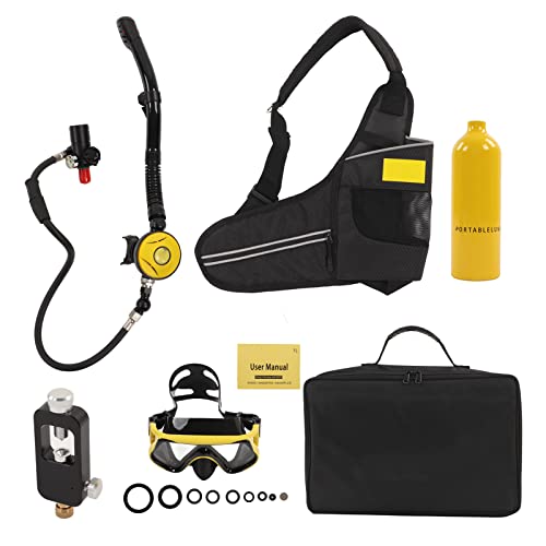 Segrehy Dideep 1l mini scuba kit valvola di scarico a pressione del serbatoio con immersioni Adattatore di ricarica della borsa degli occhiali da immersione (Giallo)
