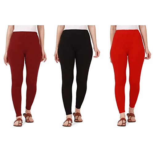 Image of Pure Cotton Ankle Length Women Skinny Leggings Combo-Pack of 3