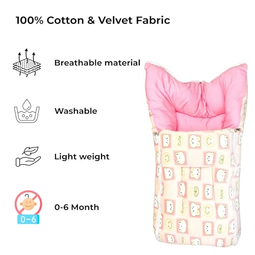 Image of VoiDrop Velvet Baby Carry Bed Infant Lounger Sleeping Bag 3 in 1 for New Born Babies | Baby Portable Travelling Bed for Infants Premium QULAITY with Super Soft Inner (Rose Pink)