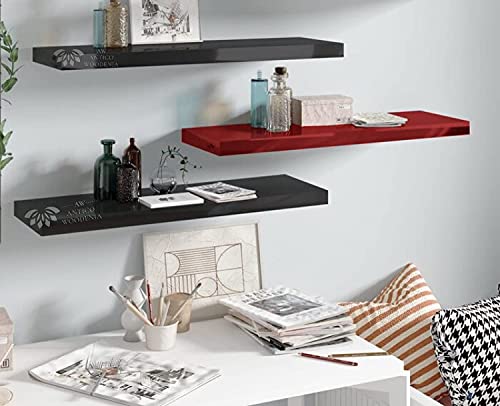 Image of Wooden Floating Wall Shelf| Wall Mount| Wall Rack| Wall Bracket for Home and Office Decor | Big Mounted Cabinets (Large, Set of 3, Black and Red)