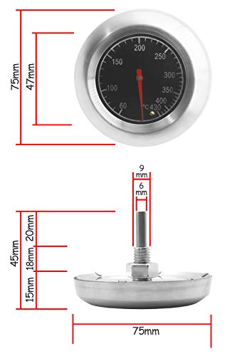 HOMETOOLS.EU® - Temperatur-Beständiges, analoges BBQ Grill-Thermometer Koch-Thermometer, zum Nachrüsten für BBQ Smoker Grill Töpfe Bräter Räucher-Ofen, Ø 7.5cm, 10°C - 400 °C – Bild 6