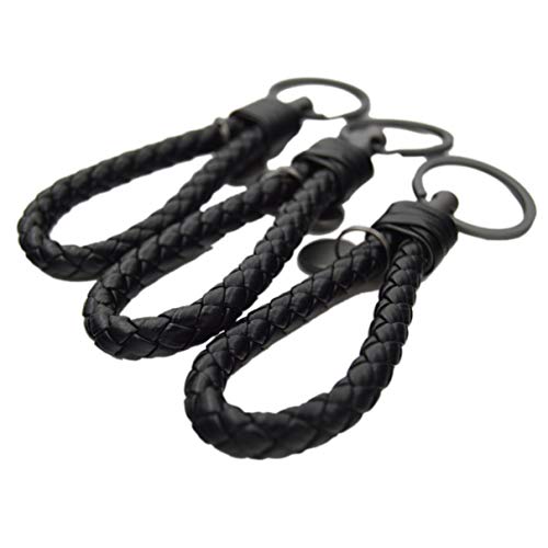 Zorratin Braided Weave Leather Key Fob Keychain Ring Grip Universal fit All Car Models, 3 Pieces, Black, 2 fingers through