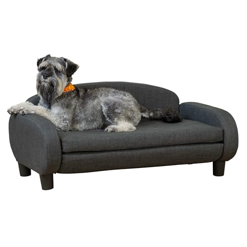 Paws & Purrs Modern Pet Sofa 35.5" Wide for Medium Dog or Cat with Removable/Washable Mattress Cover, Dark Gray