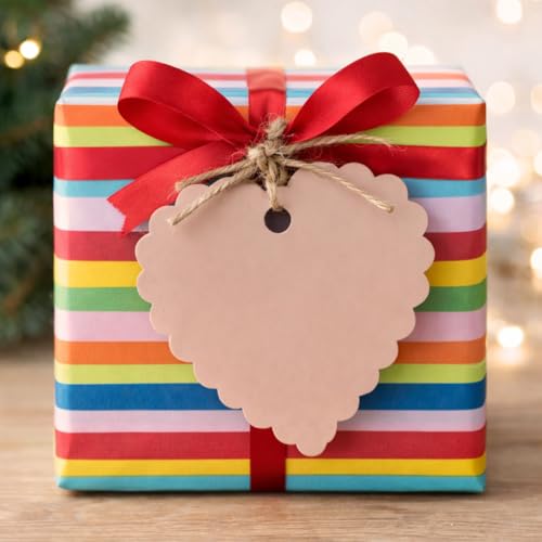 Image of CVANU (50-PCS) Decorative Heart Shape Color Paper Tags & Finish Cut Hole for Hanging with Jute Rope for Gift & DIY Crafts| Message Note| Labeling & Writable (2.16x2.36inch) Light Brown1